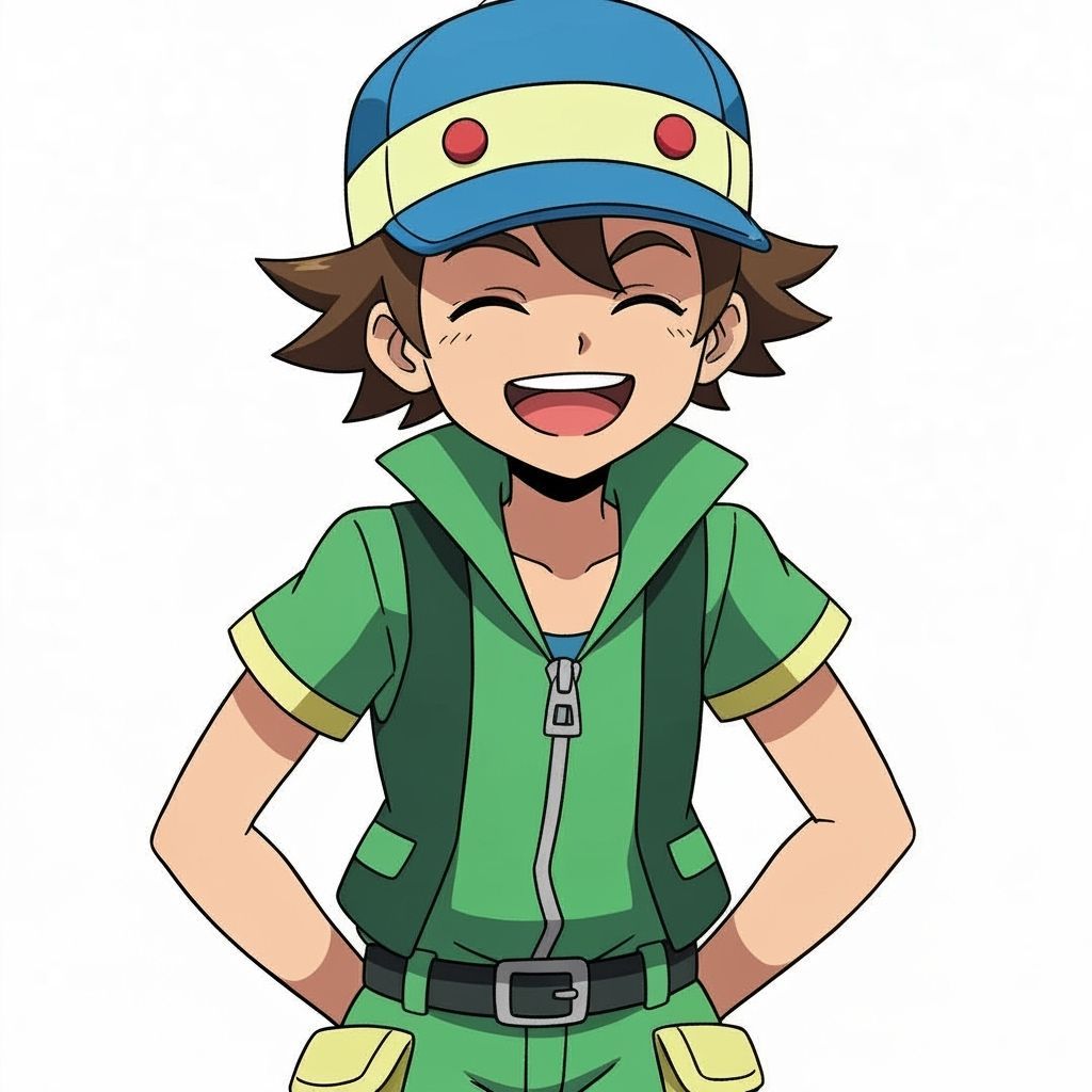 Pokemon Trainer Ritchie Laughing in Vibrant Style