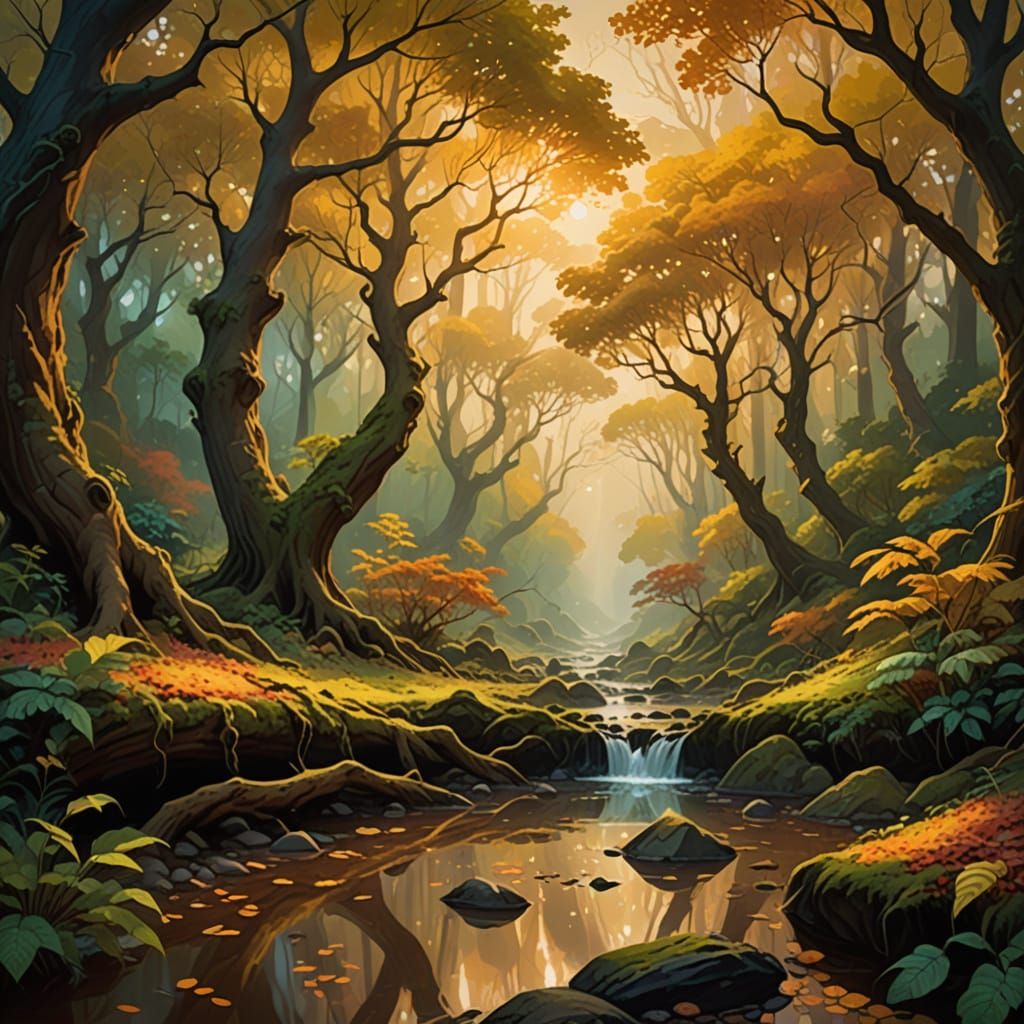 Ethereal Morning in a Serene Fantasy Forest