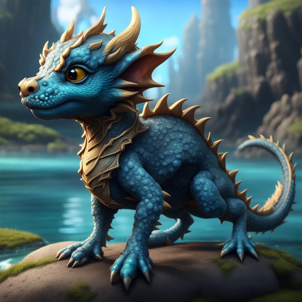 Chibi Water Dragon Hound Fantasy Art