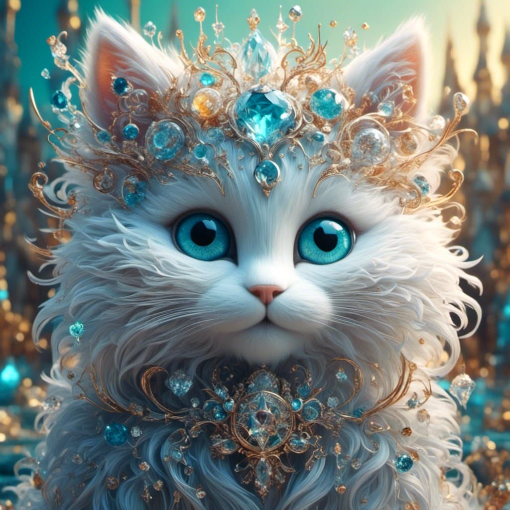 Kitten in Aquamarine and Gold