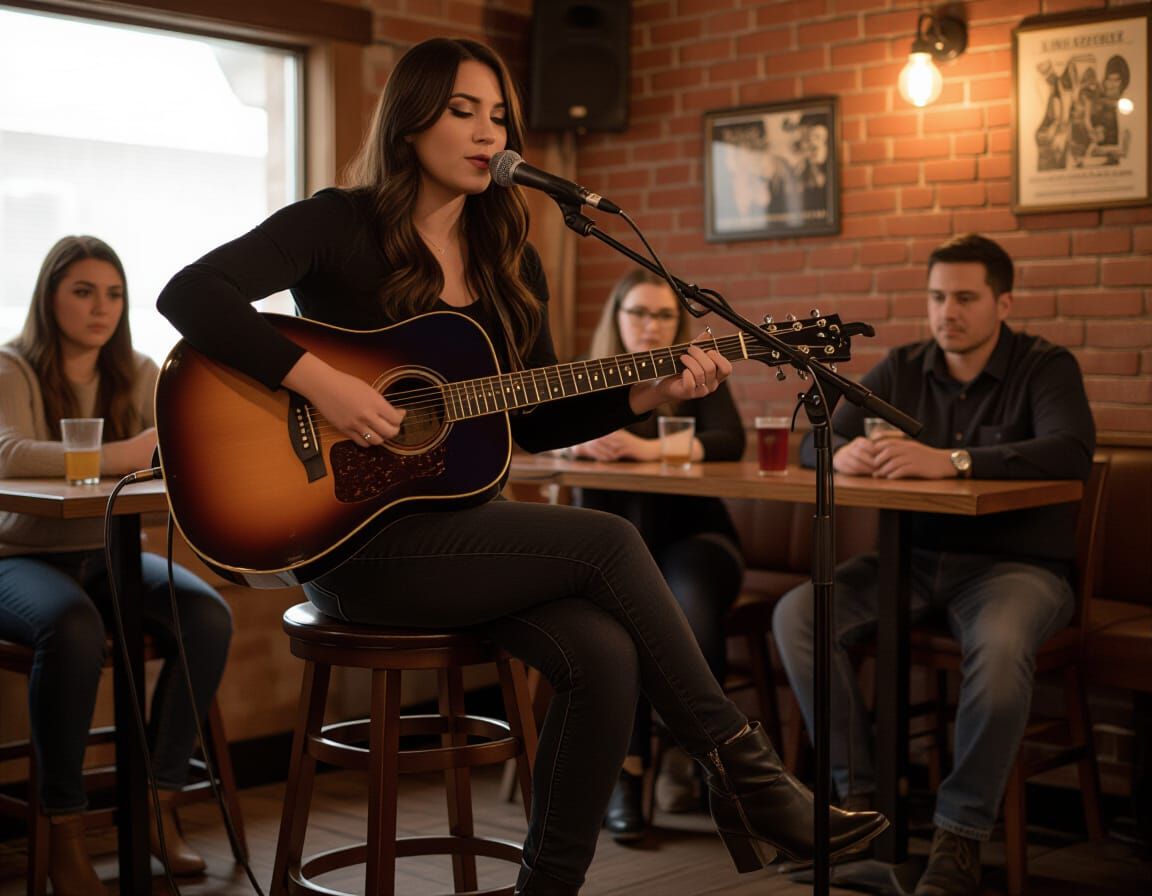 Singer Performs in Intimate Music Venue