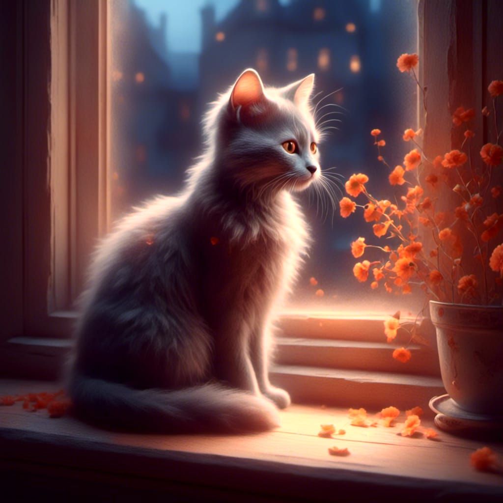 Ethereal Ghost Cat Silhouette at Sunset