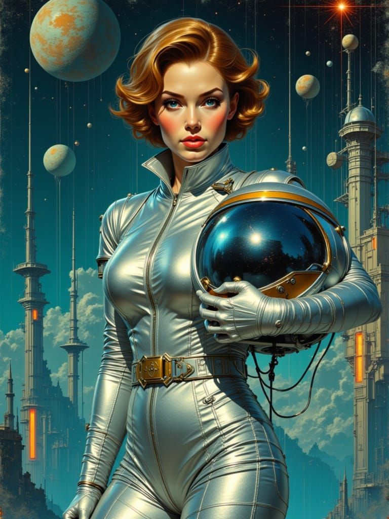 1950s Retro-Futuristic Space Woman 3D Render