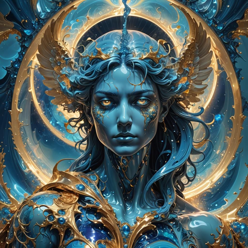 Hyperrealistic Archangel with Fractal Plasma and Marble