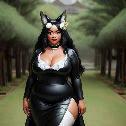 Ebony Fox Yokai Bride in White Leather Dress