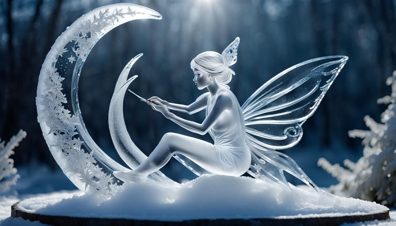 Ice Fairy on Moon Sculpture