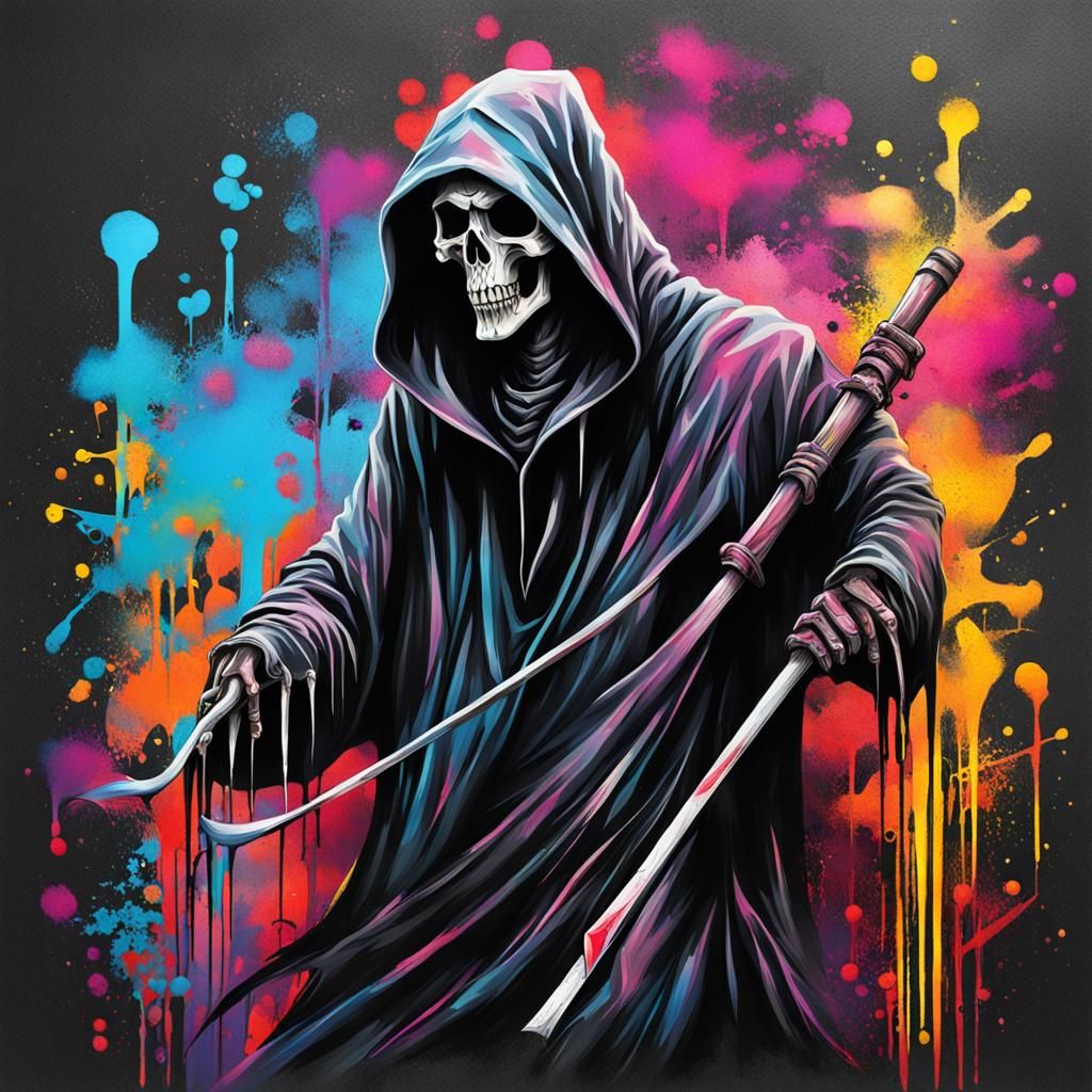 Grim Reaper with Scythe in Graffiti Art Style