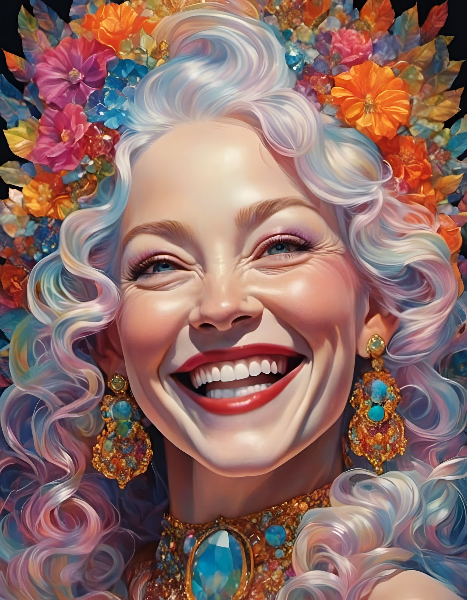 Stained Glass Portrait of Laughing Norwegian Woman