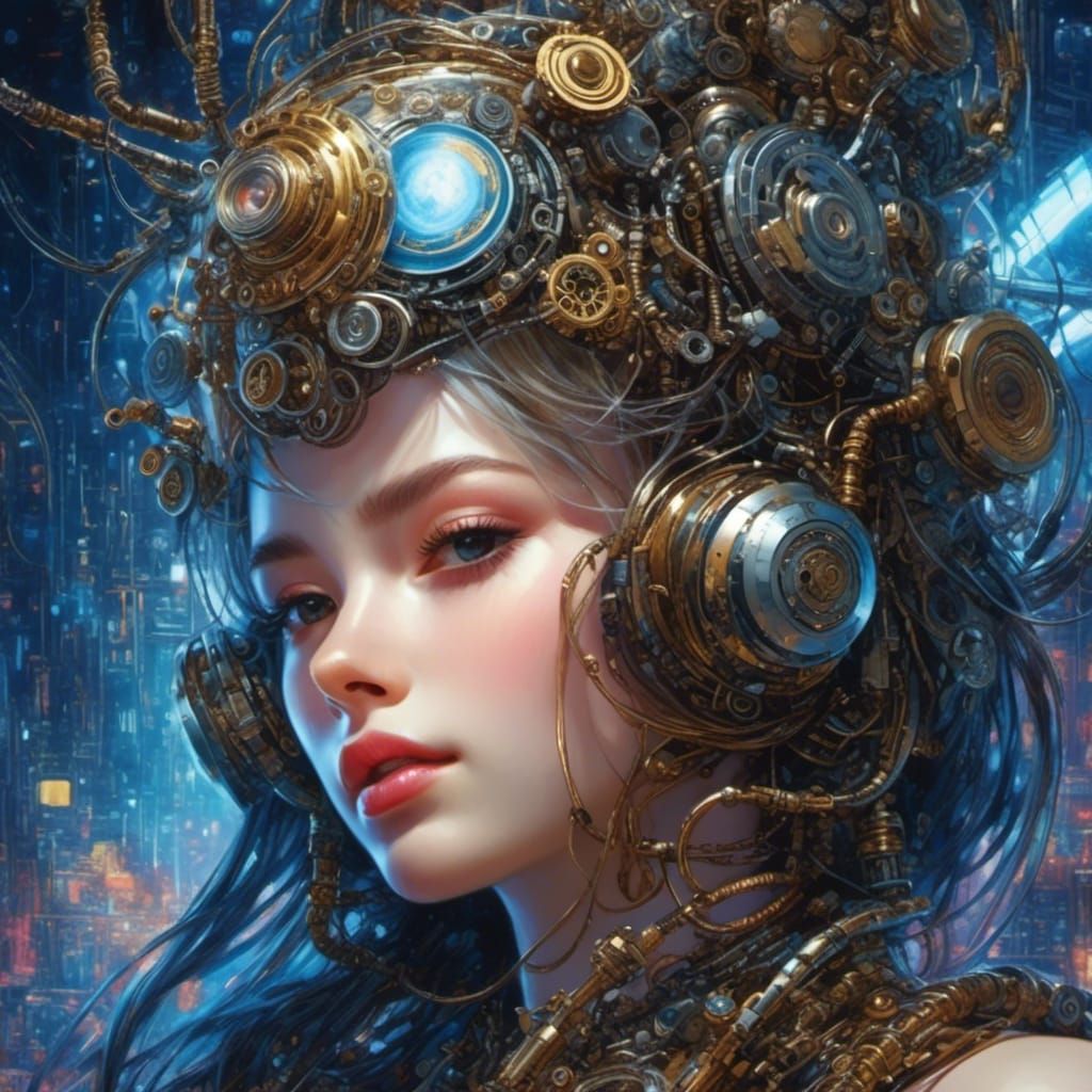 Biopunk Cyborg in Cybernetic Dreamscape