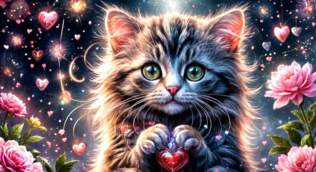 Surreal Valentine's Day Cat in a Romantic Dinner Setting