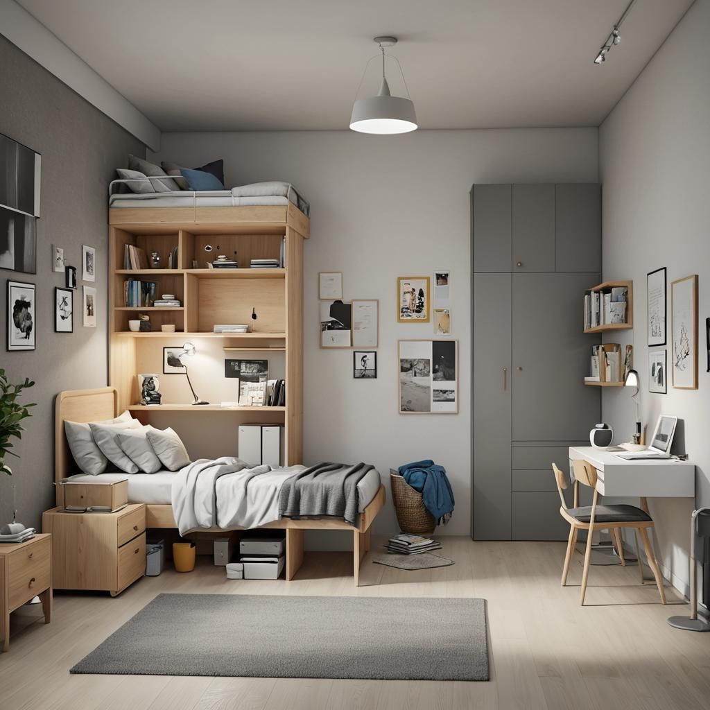 Simple Square Room Interior with Basic Furniture