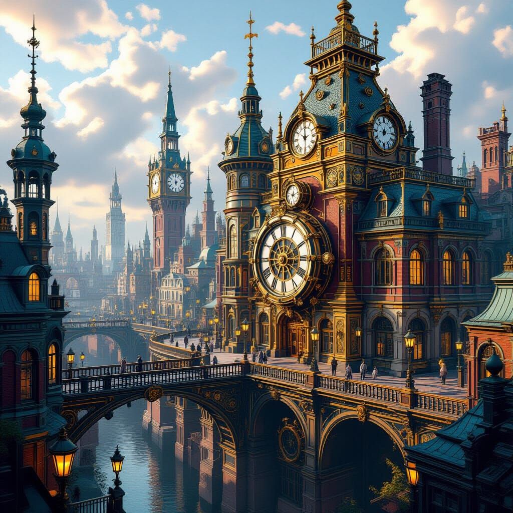 Steampunk Cityscape in Detailed Matte Painting Style