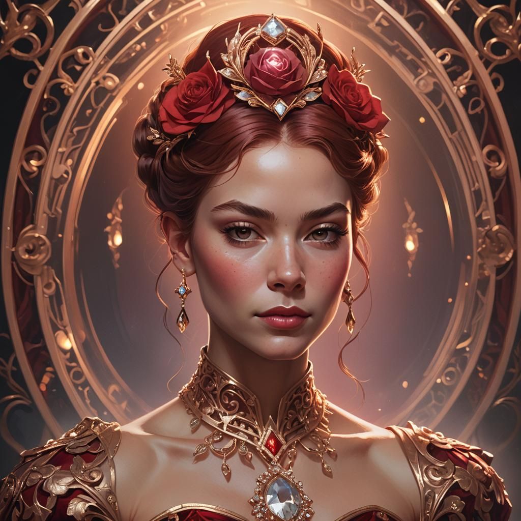 Queen in Art Nouveau Portrait with Rose Gold Ring