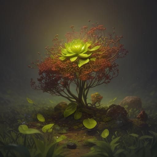 Glowing Crimson Sprout in Art Nouveau Style