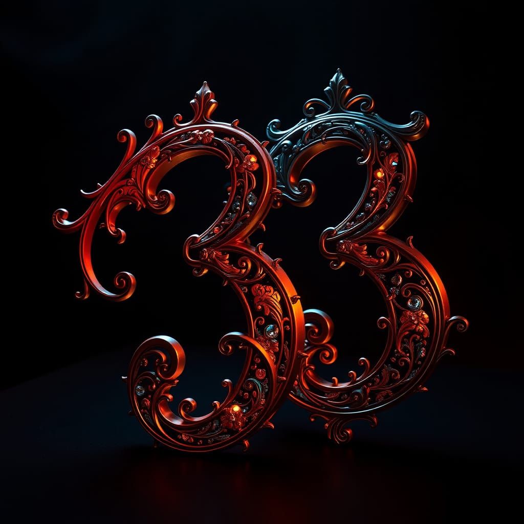 Ornate Multicoloured Number 3s in Love