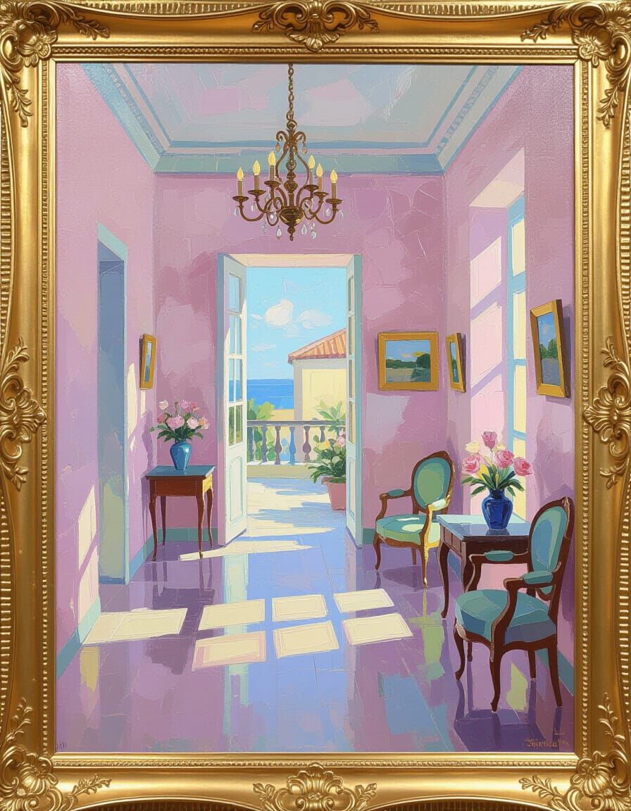 Impressionistic Hall Painting in Meta-Modern Style