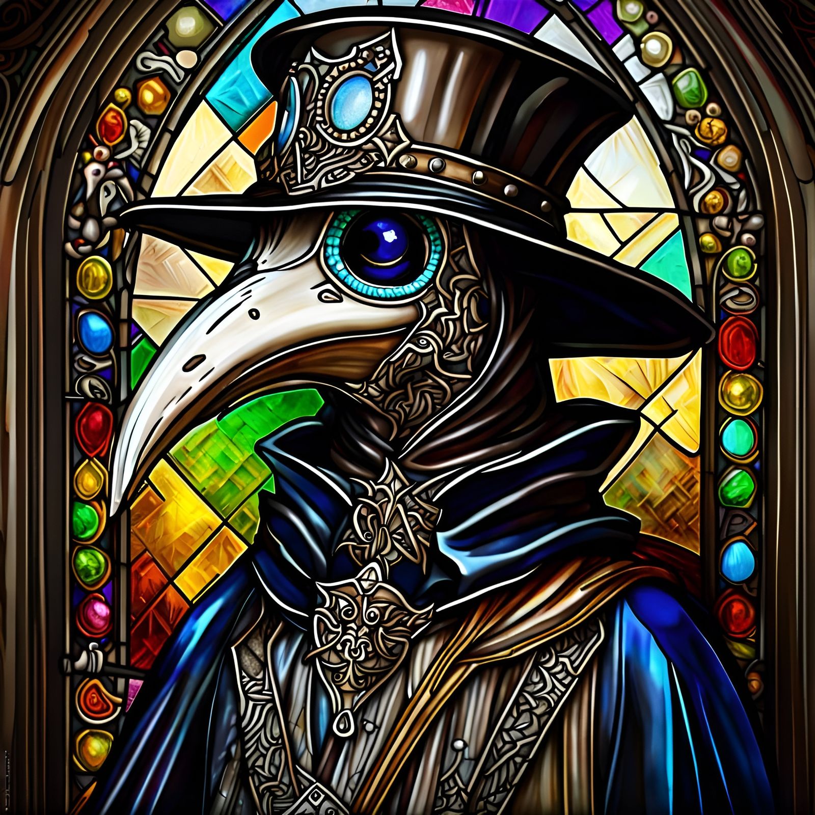 Adorable Plague Doctor in Stained Glass Style