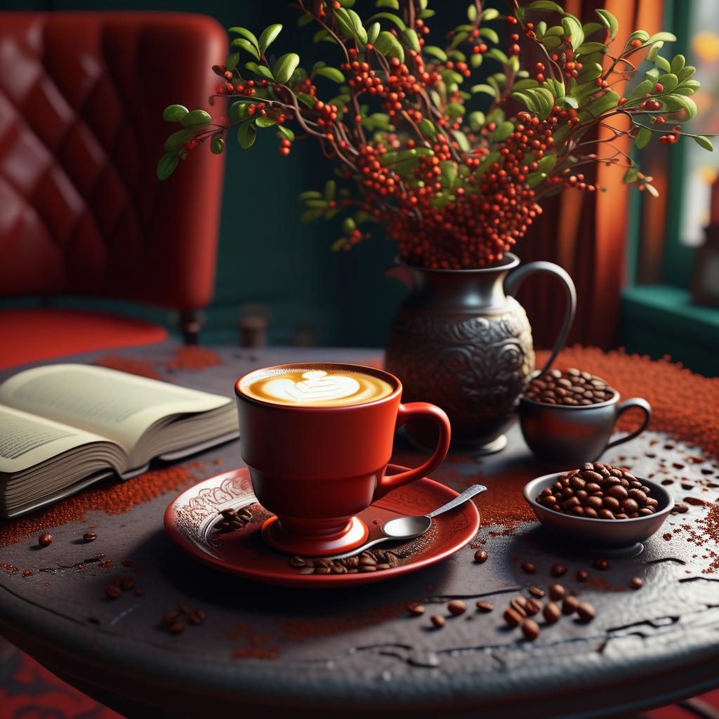 Coffee in Barberry Cup: Detailed Matte Painting