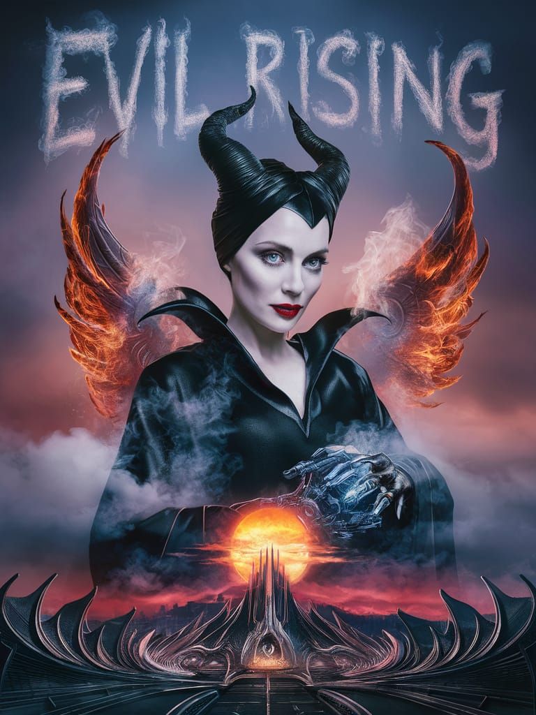 Double exposure Mythical black Phoenix influenced by Malefic...