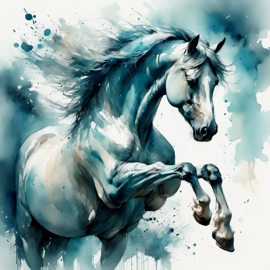 Dynamic Ink Sketch of a Wild Horse