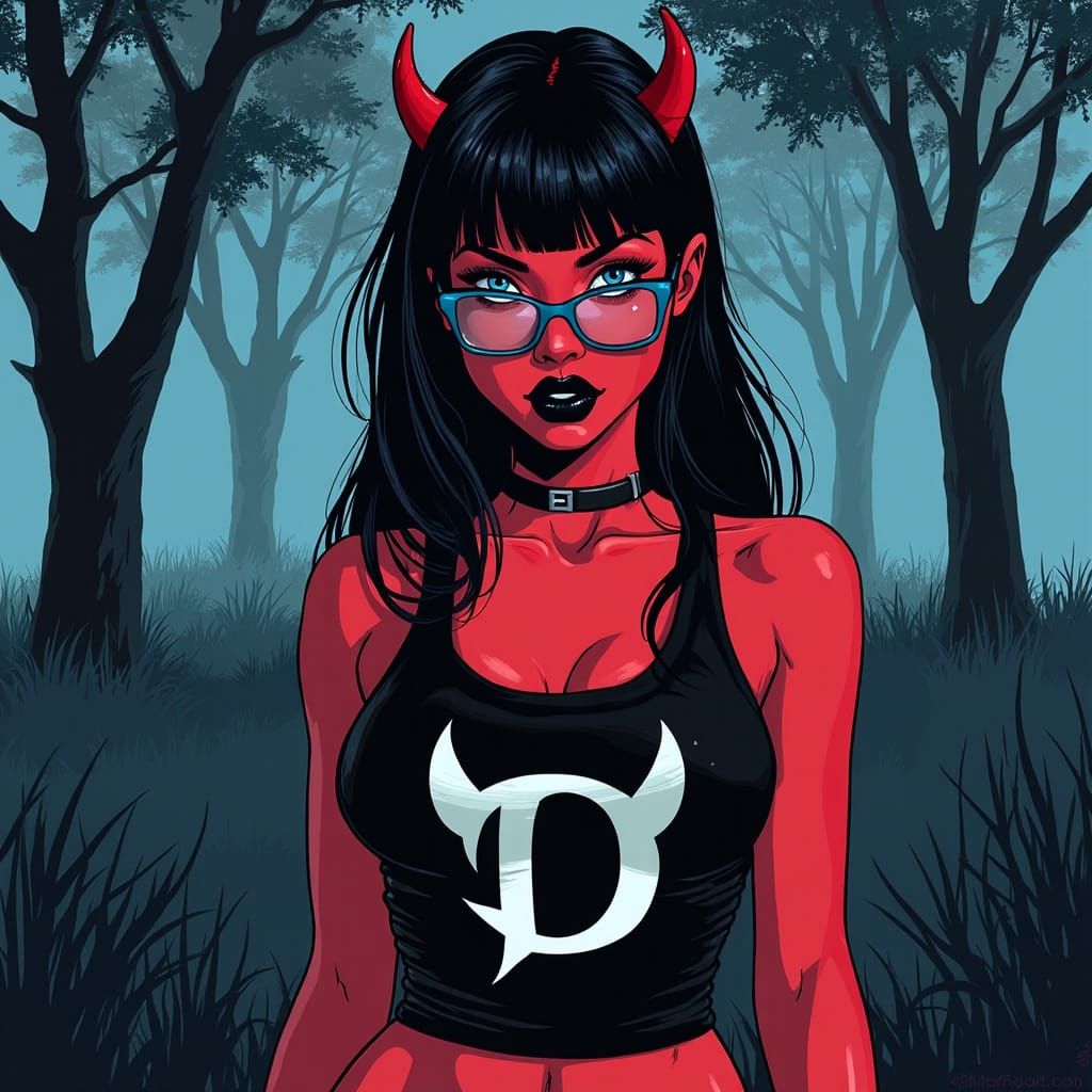 Sultry Crimson Devil in Dark Cityscape