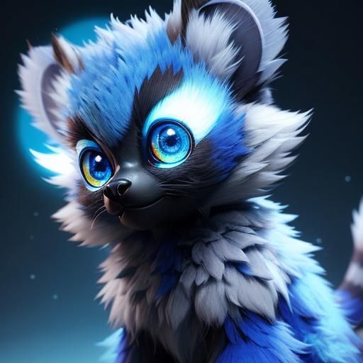 Furry Animal with Blue Eyes 3D Render