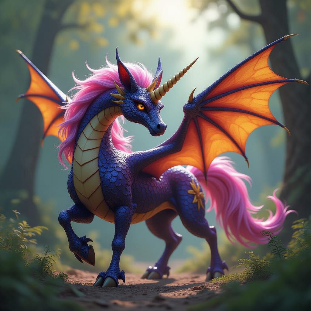 Majestic Dragon Unicorn Hybrid Fantasy Art