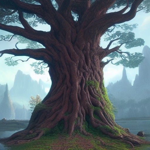 Wise Old Tree with Face: Fantasy Concept Art
