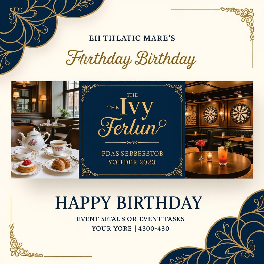 Elegant Birthday Gift Card Design for Afternoon Tea and Dart...