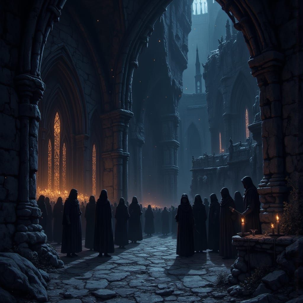 Candlelit Cathedral Carved Into Cliffside With Arcane Sigils