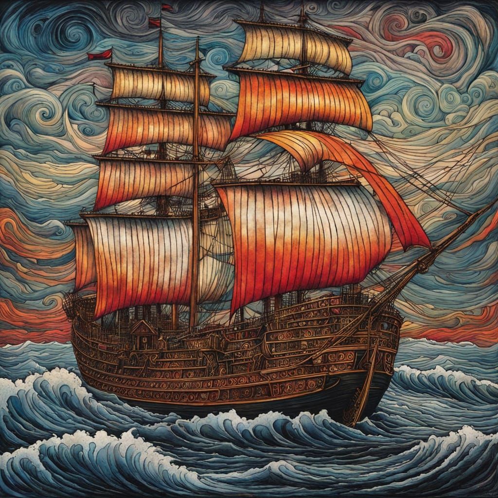 Sailing ship in a stormy sea
