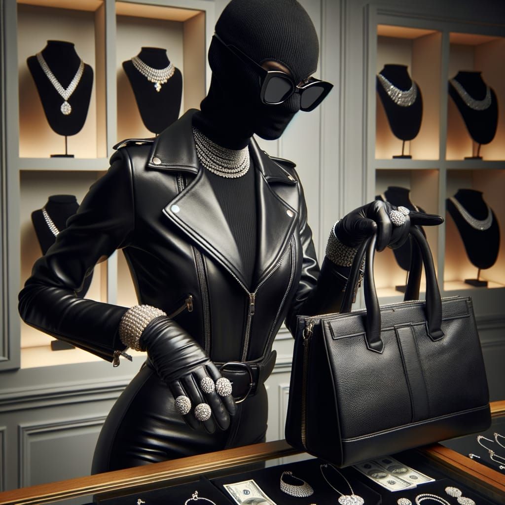 Mysterious Woman in Sleek Black Leather Ensemble