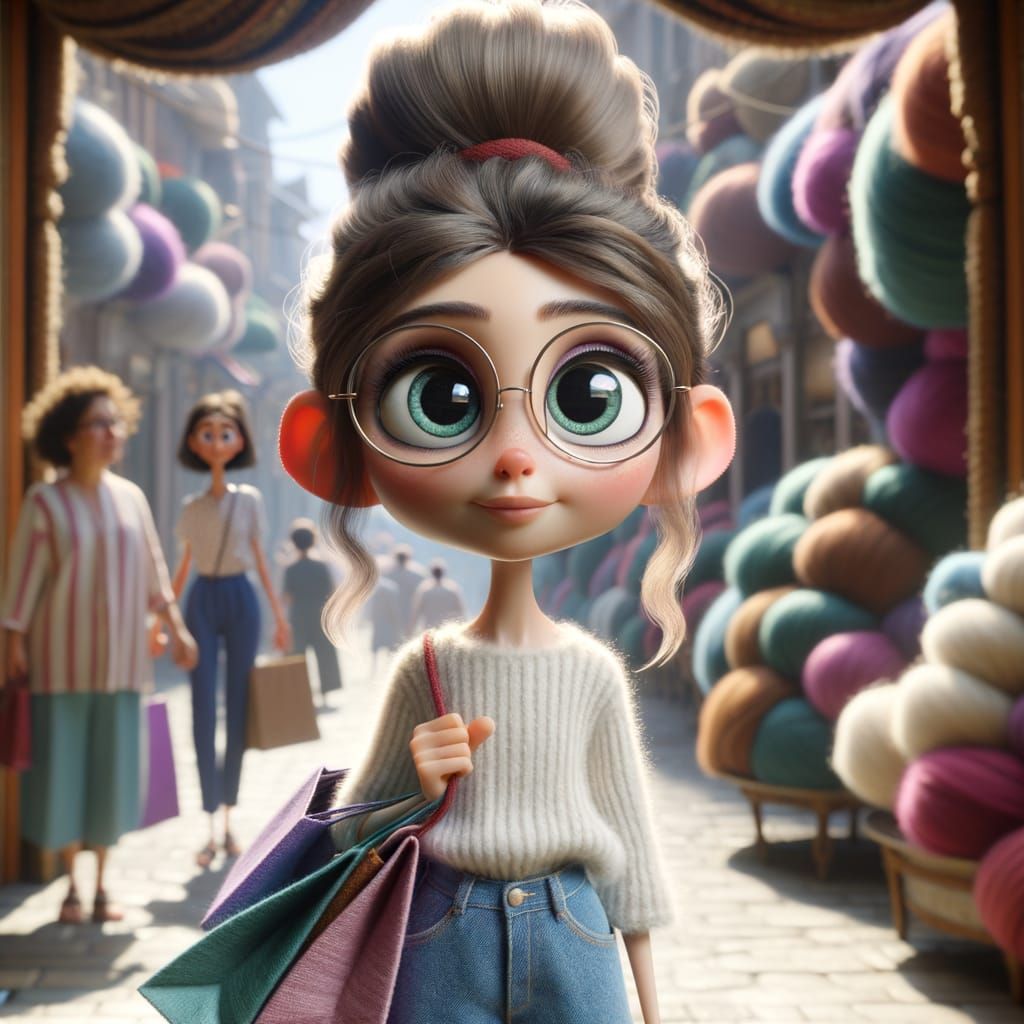 Cartoon Girl with Shopping Bags in Diorama Market