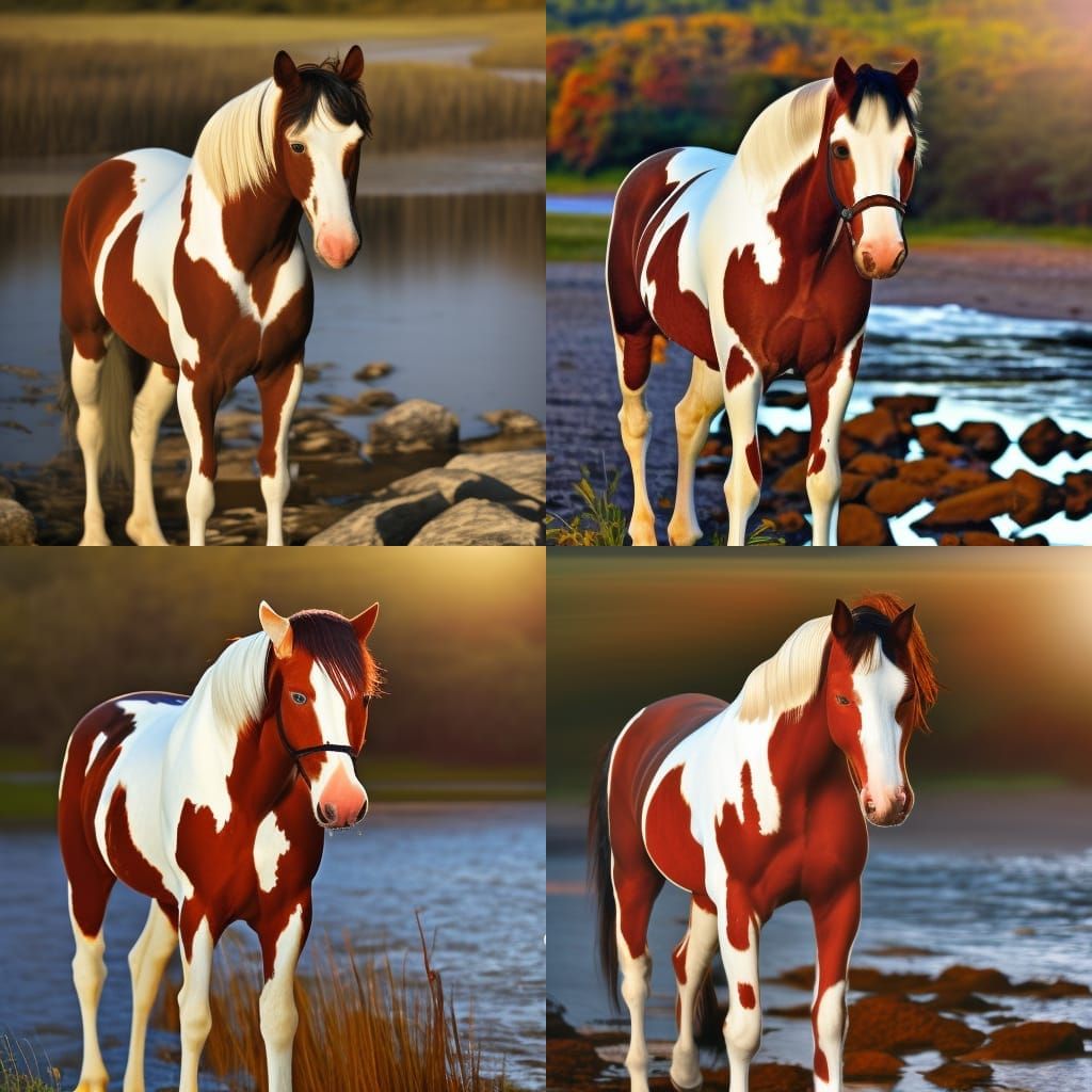 Red Pinto Horse in Golden Hour Sunlight