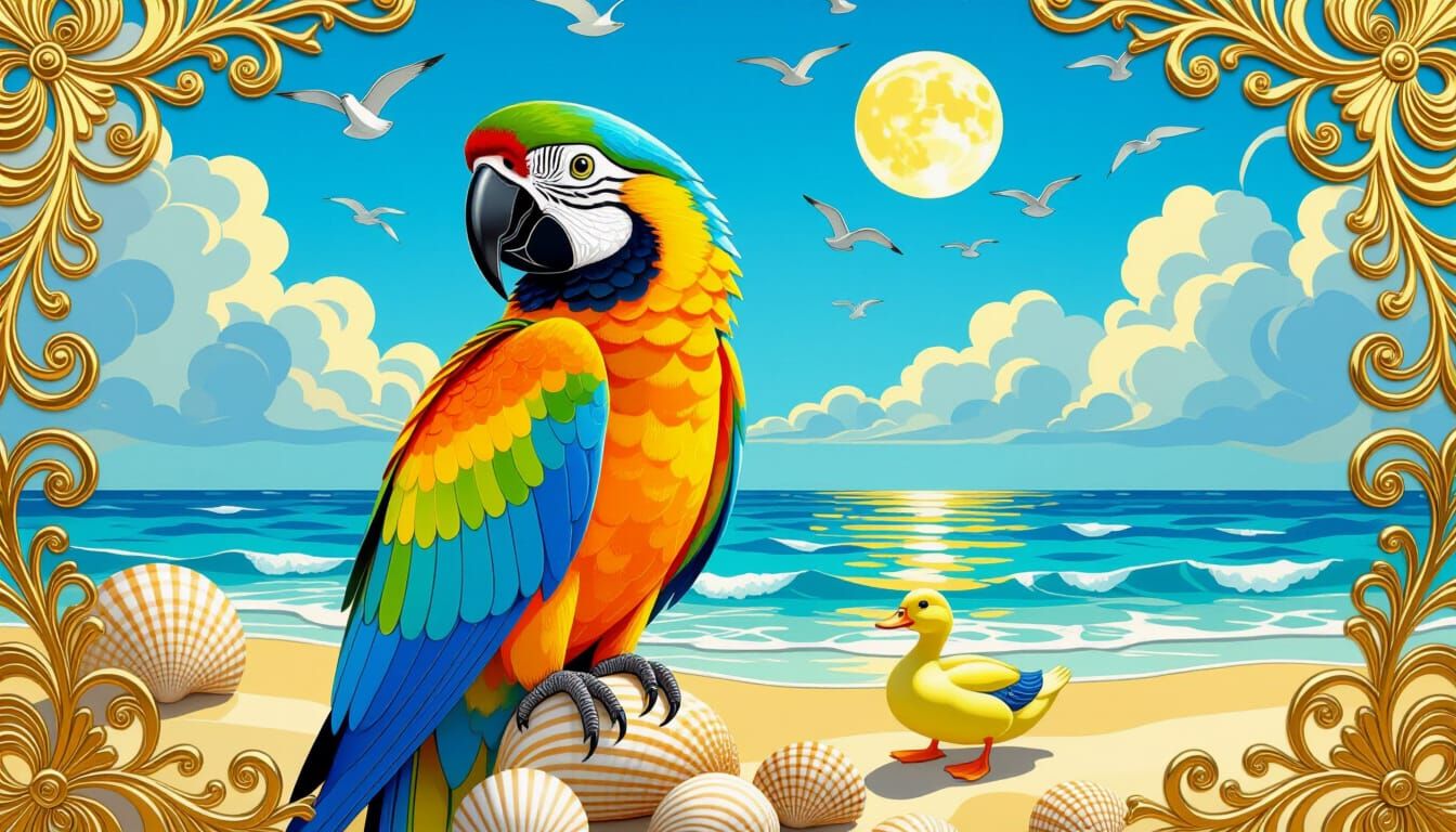 Parrot's Klimt-Inspired Beach Holiday in Art Nouveau Style