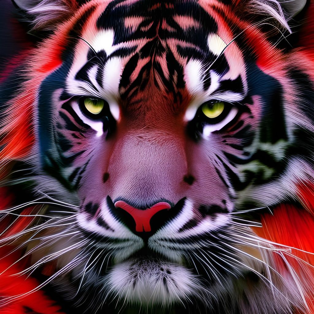 Fluffy Black and Red Tiger Portrait, Splash Art