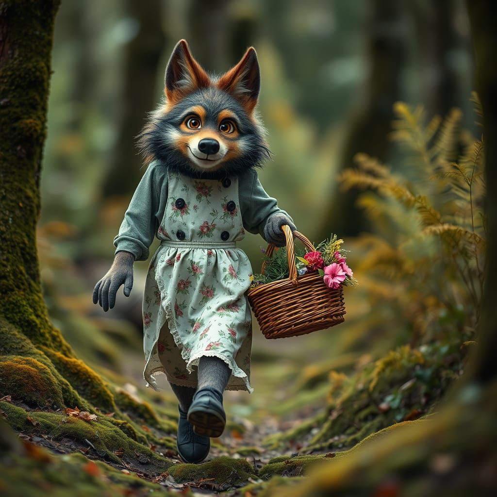 Vintage-Style Big Bad Wolf in Enchanted Forest