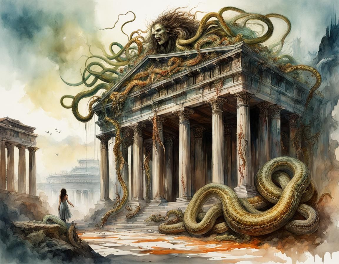 Cronenberg Medusa Body Horror in Watercolor
