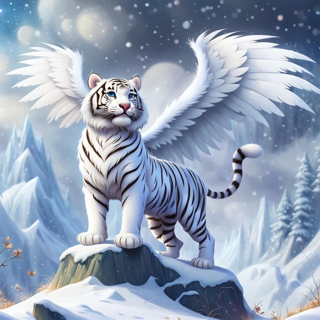 Pixar-Style Winged Tiger in Autumn Snow