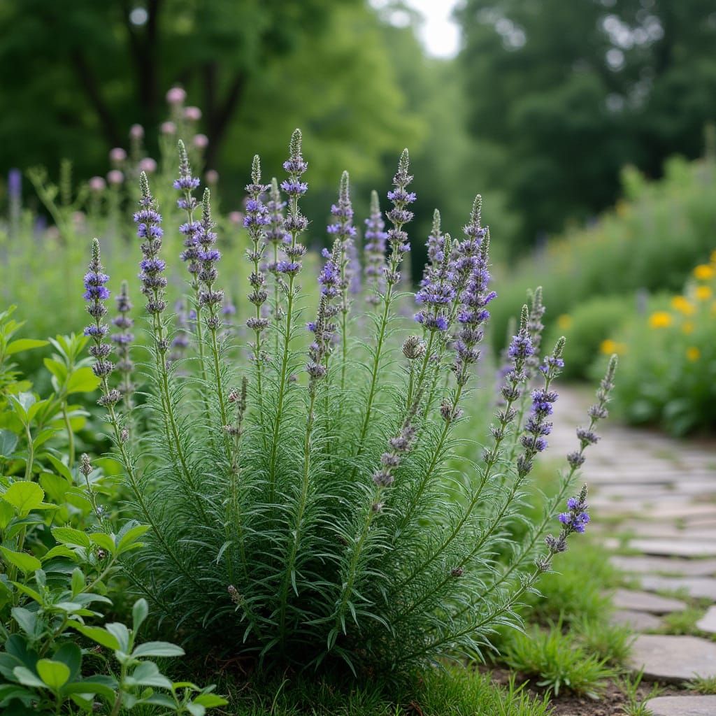 Lush Herbal Garden with Sage Centerpiece