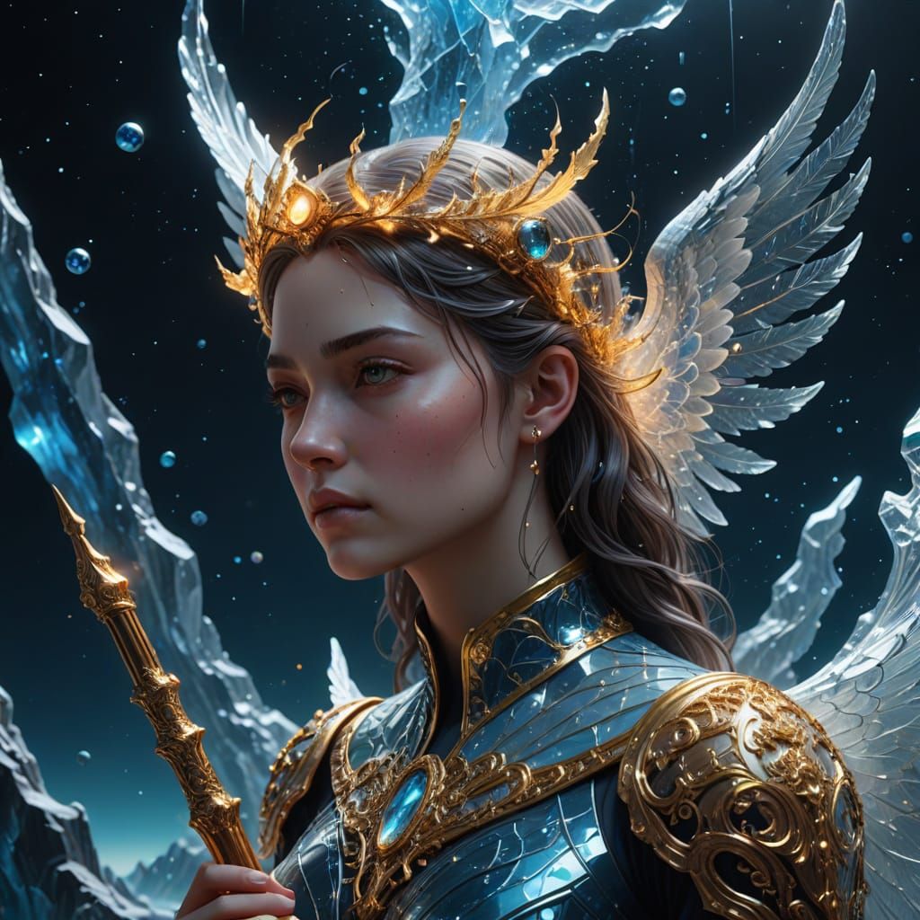 Colossal Angel Frozen in Iceberg Underwater