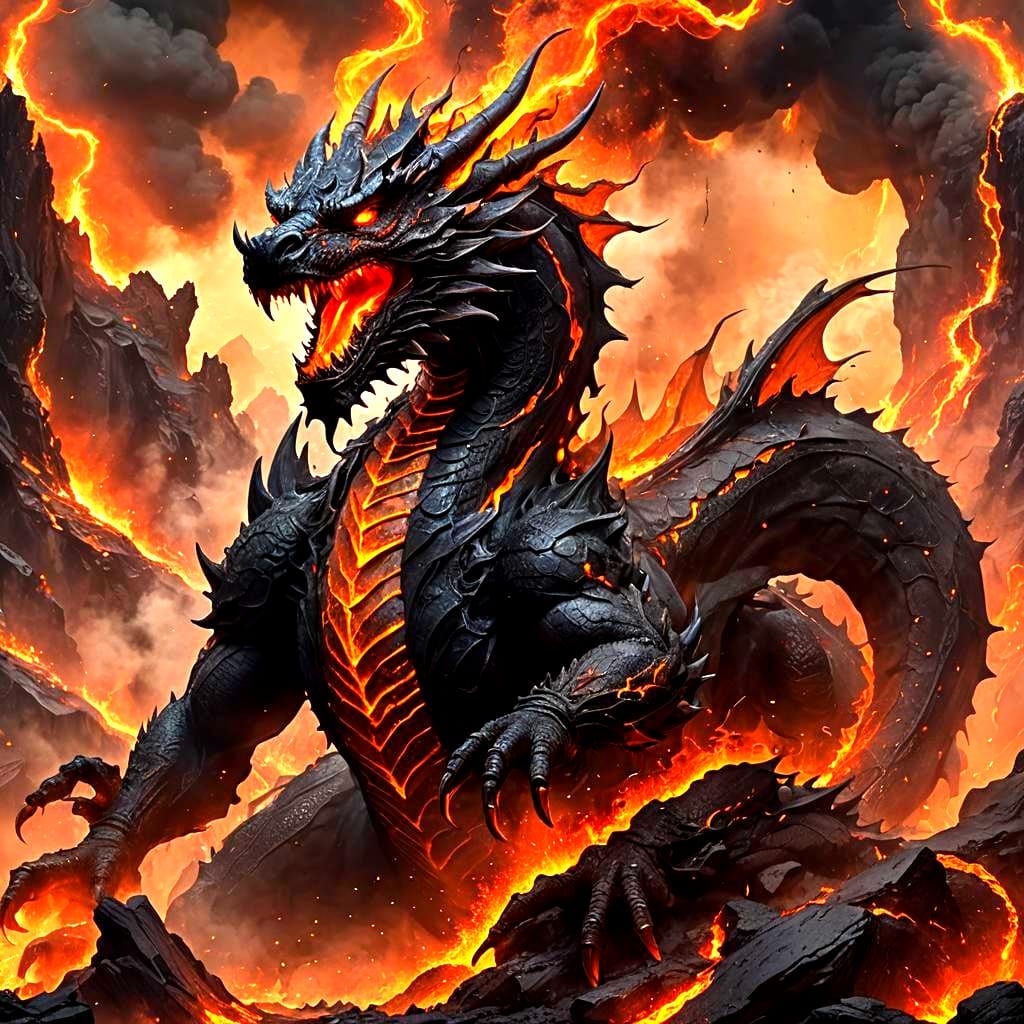 Lava Dragon Emerges From Volcano