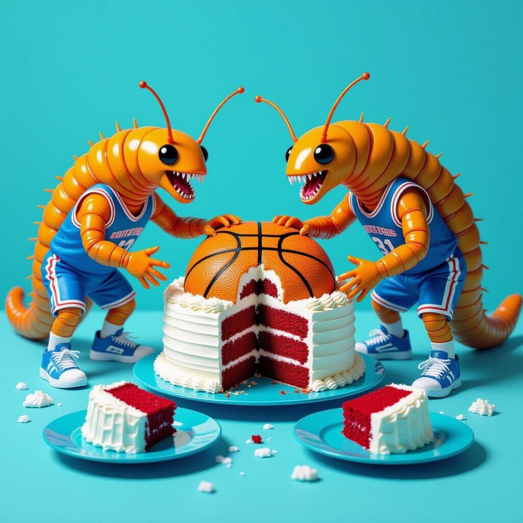 Centipedes Celebrate with Basketball Cake: Hyperdetailed Foo...