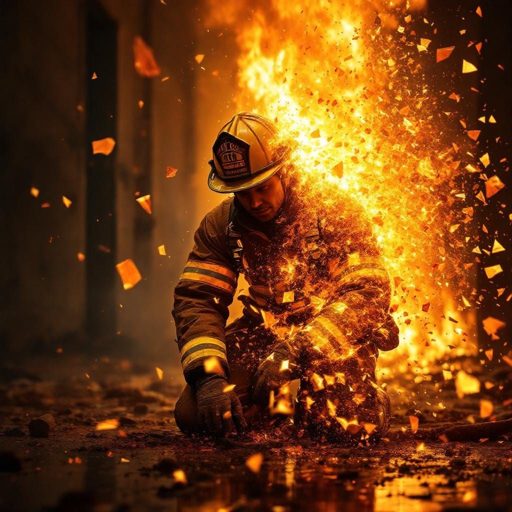 Firefighter's Dual Exposure Portrait in Painterly Style