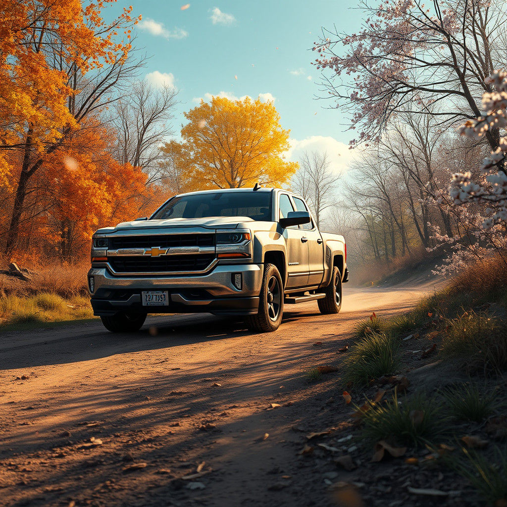 Chevy Silverado Drifting Through Seasons: Matte Painting