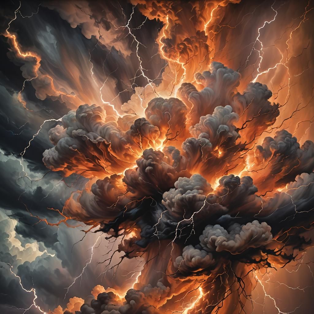 Chaotic Orange Lightning Illuminates Apocalyptic Clouds