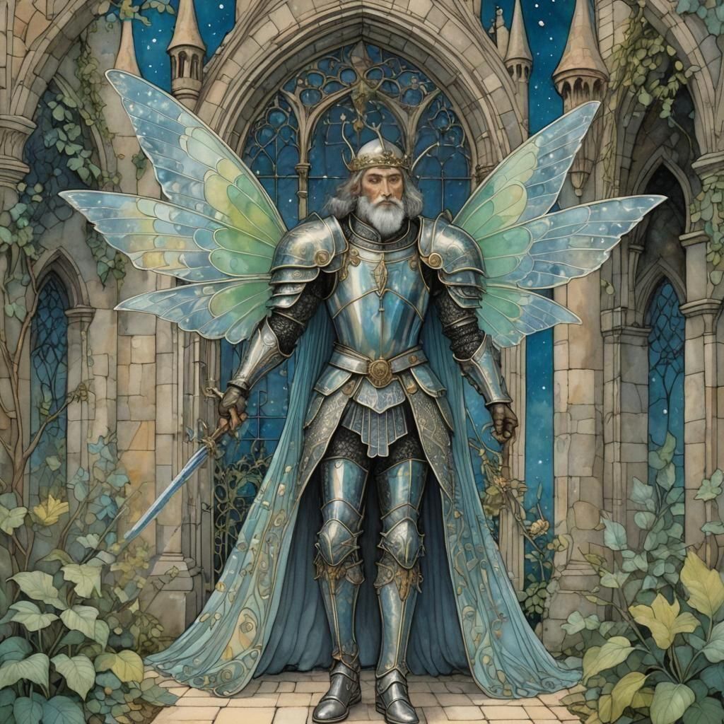 Art Nouveau Fairy Warrior in Gouache Style