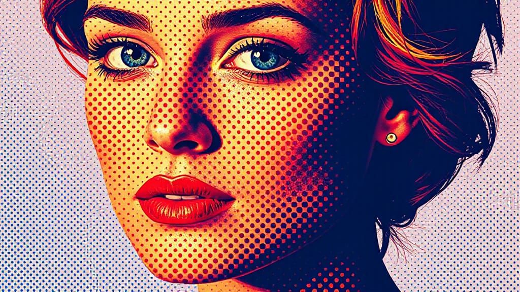 Halftone Woman Portrait in Pop Art Style