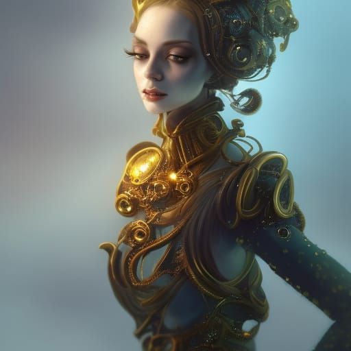 Brass Clockwork Hair: Detailed Fantasy Art