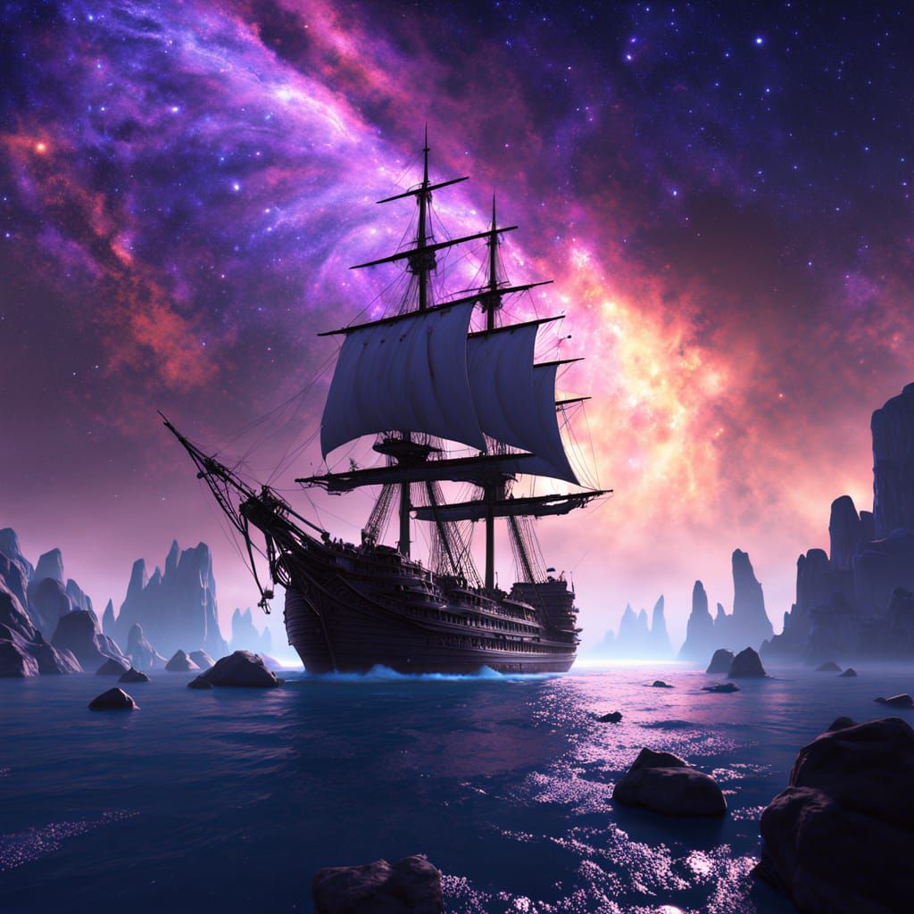 1700s Ship Sails the Milky Way in Digital Matte Painting